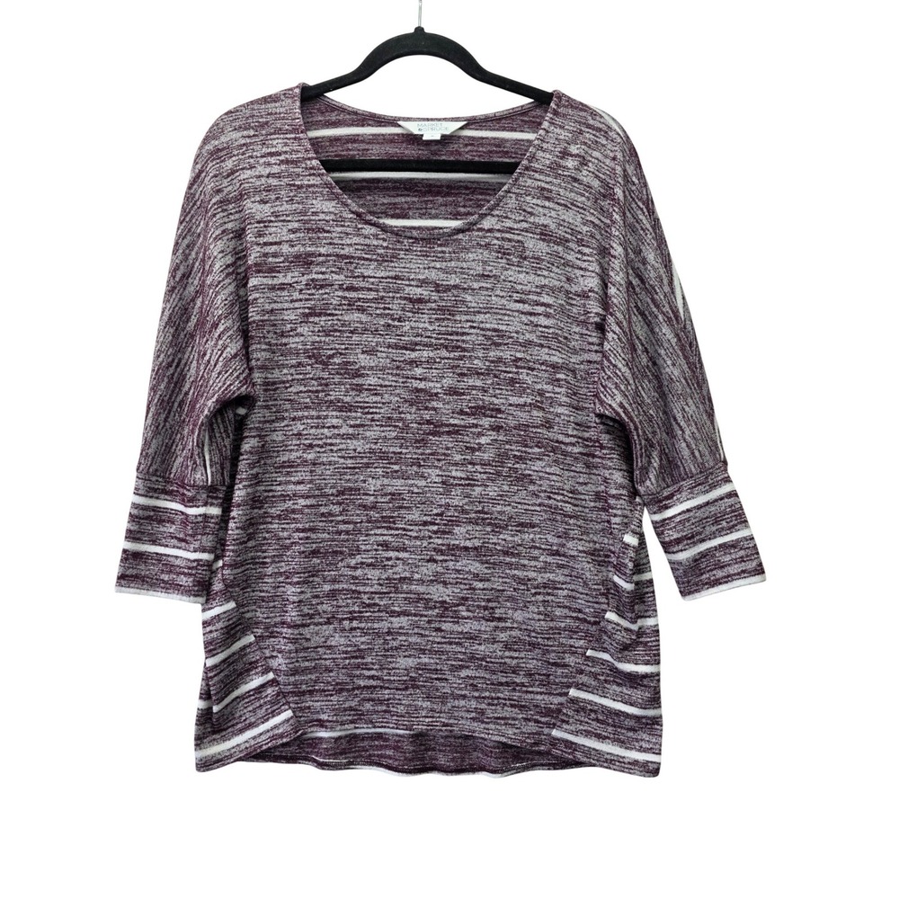 Market & Spruce Burgundy Space Dye Striped 3/4 Sleeve Knit Top Womens XS